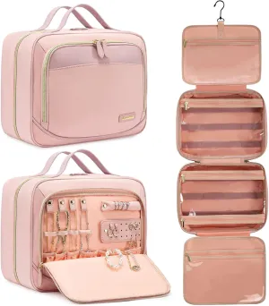 LOVEVOOK Travel Toiletry Bag for Women with Jewelry Makeup Brush Organizer,Large Hanging Travel Toiletry Bag with Makeup Cosmetic Bag Organizer, Carry-on Travel Accessories Essentials,Pink