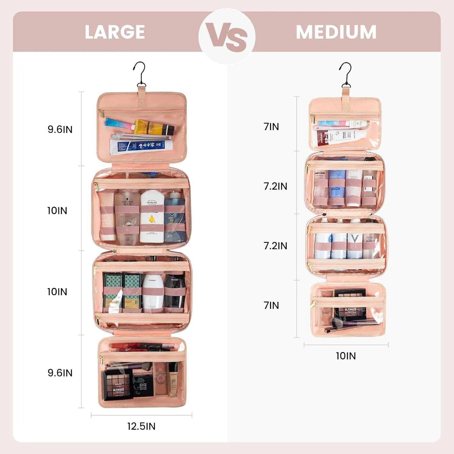 LOVEVOOK Travel Toiletry Bag for Women with Jewelry Makeup Brush Organizer,Large Hanging Travel Toiletry Bag with Makeup Cosmetic Bag Organizer, Carry-on Travel Accessories Essentials,Pink