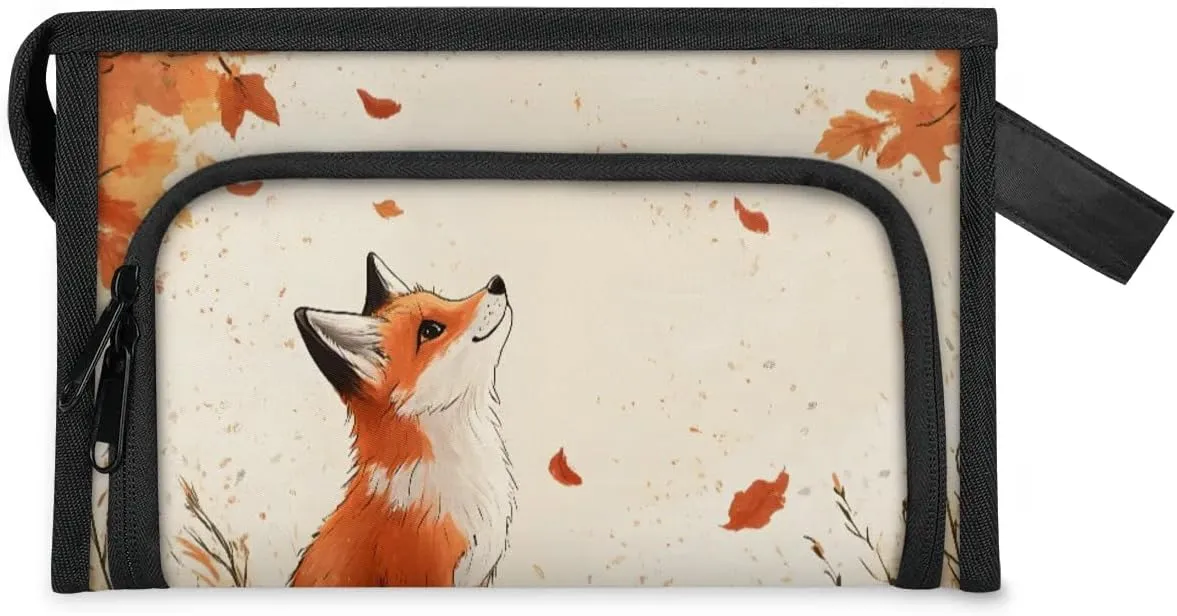 Makeup Bag Autumn Fox Travel Toiletry Bag Makeup Organizer Portable Make Up Bags for Women Cosmetic Bag with Handle