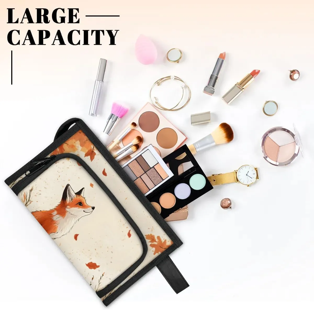 Makeup Bag Autumn Fox Travel Toiletry Bag Makeup Organizer Portable Make Up Bags for Women Cosmetic Bag with Handle