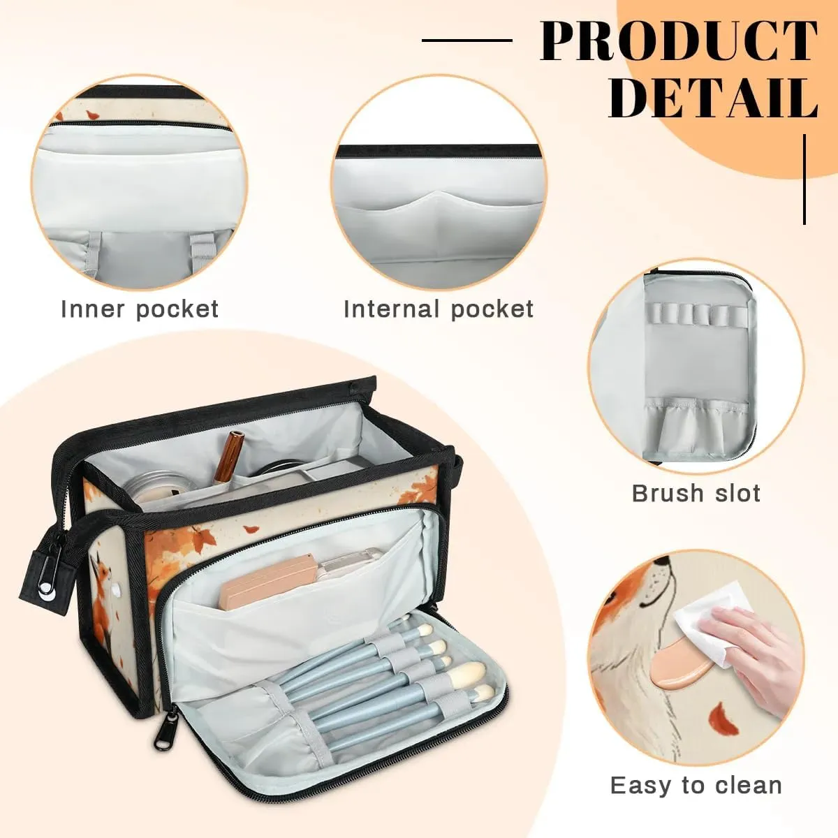 Makeup Bag Autumn Fox Travel Toiletry Bag Makeup Organizer Portable Make Up Bags for Women Cosmetic Bag with Handle