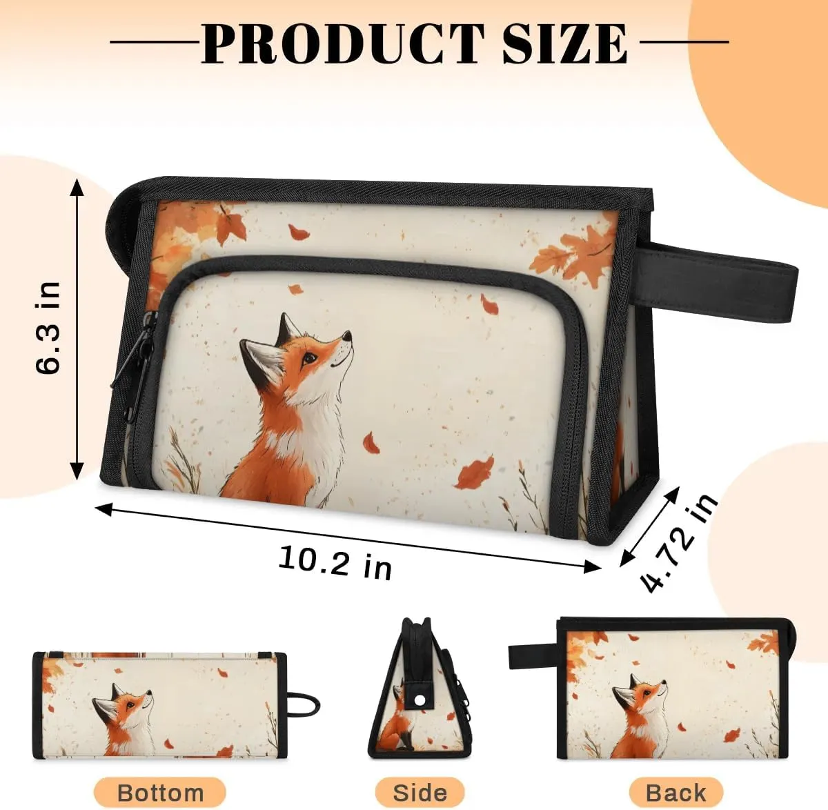 Makeup Bag Autumn Fox Travel Toiletry Bag Makeup Organizer Portable Make Up Bags for Women Cosmetic Bag with Handle