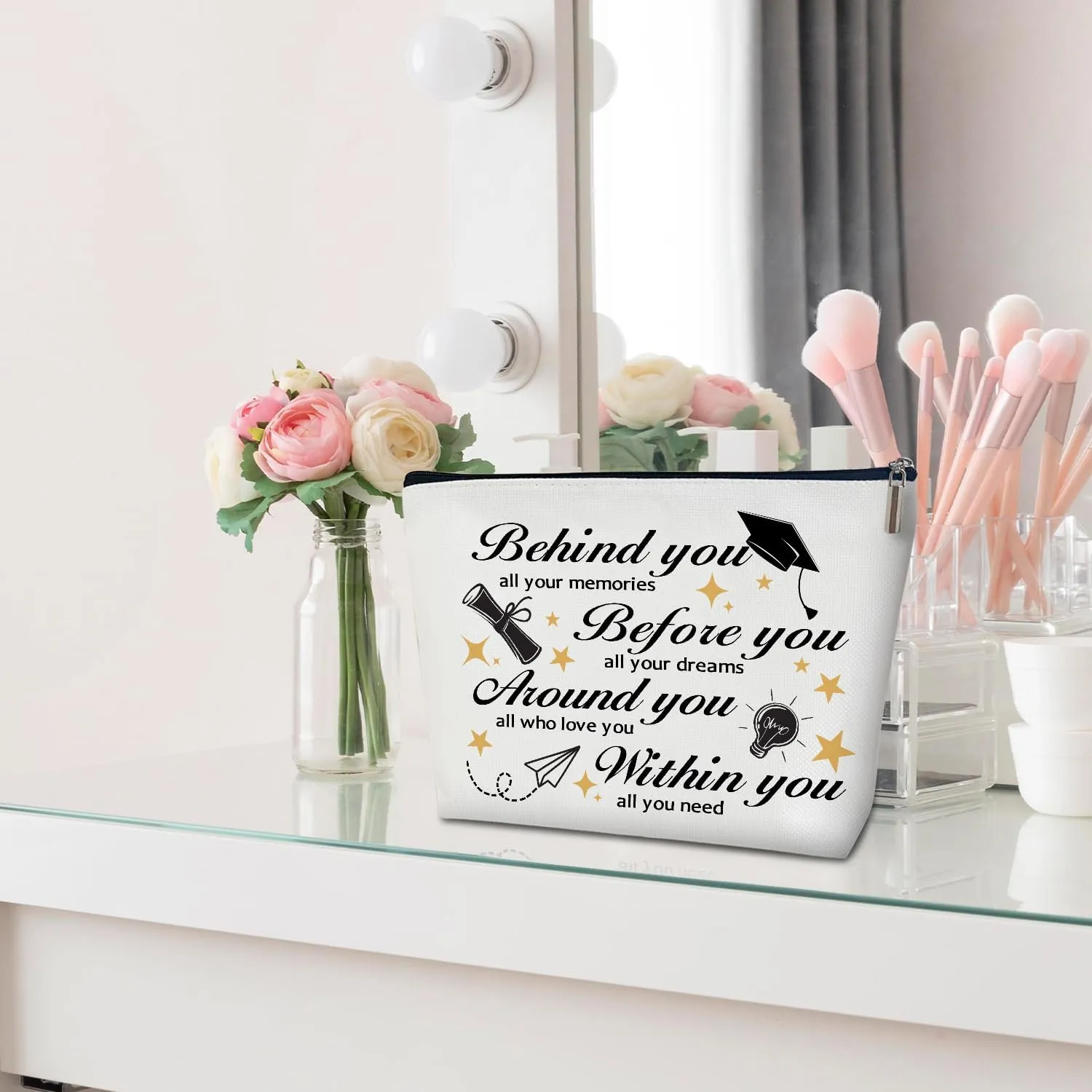 Makeup Bag - Behind You All Your Memories, Graduation Gift for Her, Him, Girl, Daughter, Student, Inspirational Multifunction Makeup Bag Purse, Toiletry Bag Pouch Travel Accessories -04