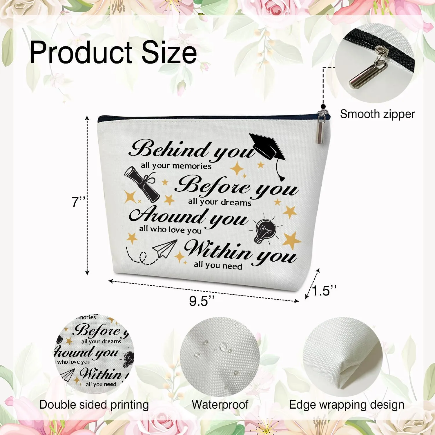 Makeup Bag - Behind You All Your Memories, Graduation Gift for Her, Him, Girl, Daughter, Student, Inspirational Multifunction Makeup Bag Purse, Toiletry Bag Pouch Travel Accessories -04