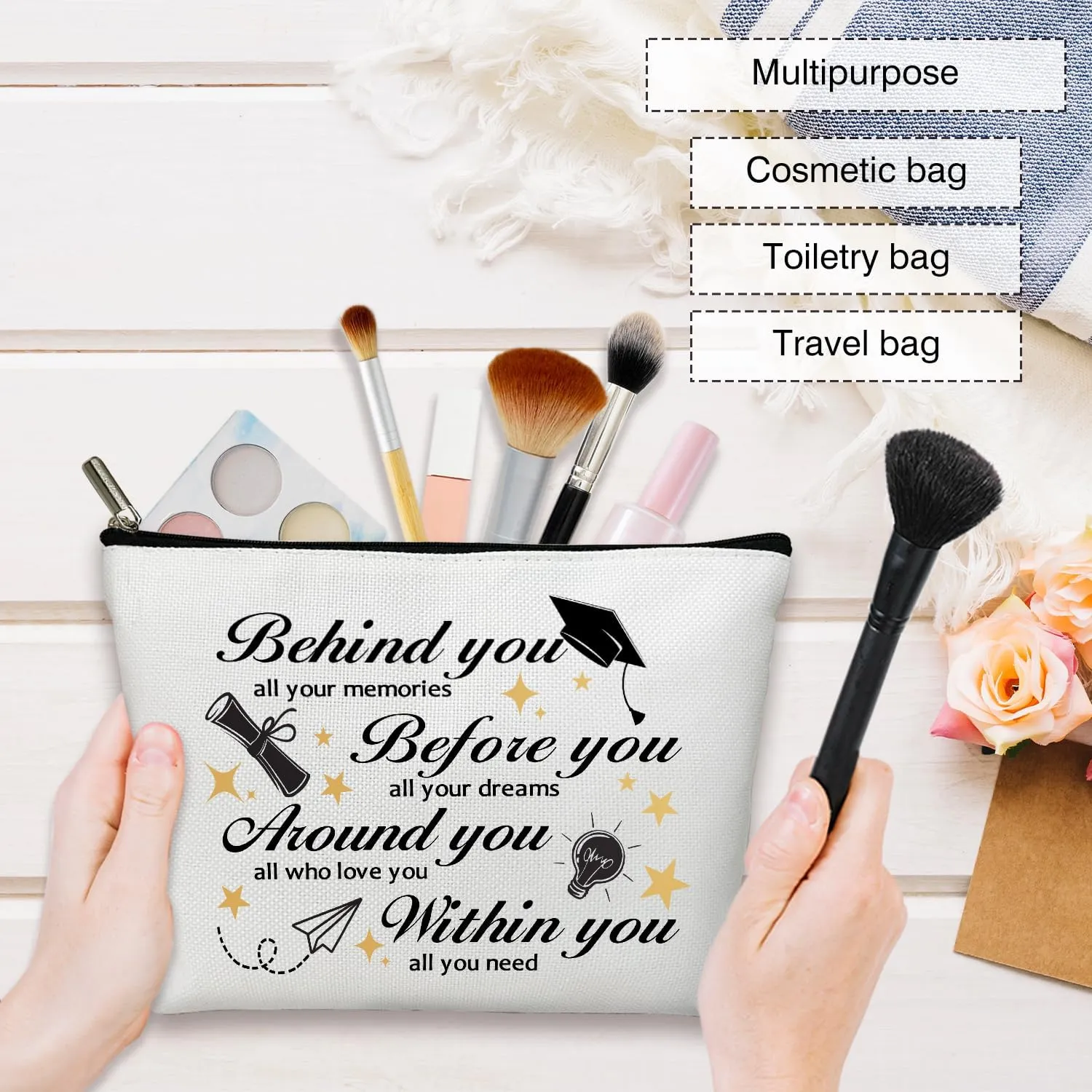 Makeup Bag - Behind You All Your Memories, Graduation Gift for Her, Him, Girl, Daughter, Student, Inspirational Multifunction Makeup Bag Purse, Toiletry Bag Pouch Travel Accessories -04