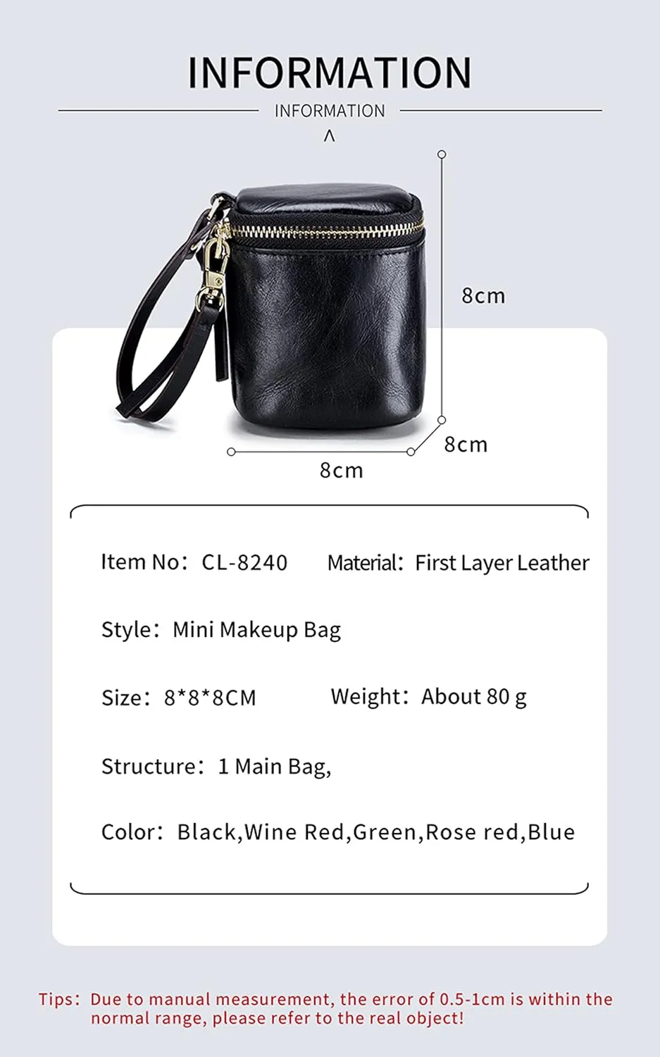 Makeup Bag with Mirror Genuine Leather Mini Coin Purse Pouch Travel Jewelry Lipstick Case Cosmetic Organizer Purse Clutch Gift for Women Girls