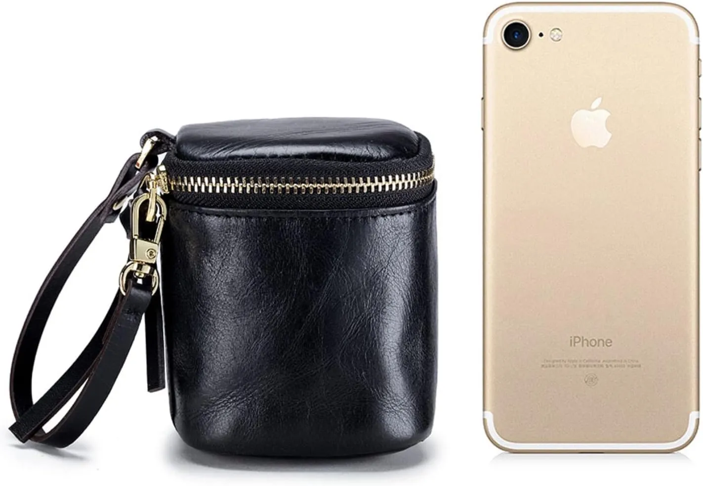 Makeup Bag with Mirror Genuine Leather Mini Coin Purse Pouch Travel Jewelry Lipstick Case Cosmetic Organizer Purse Clutch Gift for Women Girls