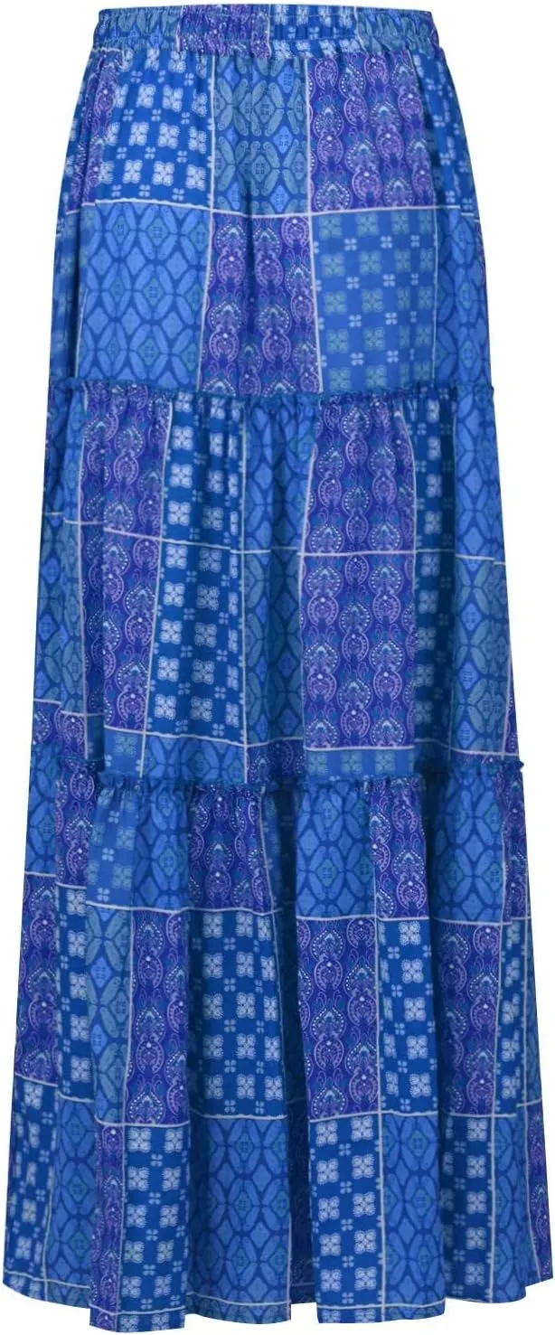 Maxi Skirt for Women Casual High Waist Tie Paisley Print Long Skirts with Pocket Bohemian Flowy Pleated Tiered Skirt