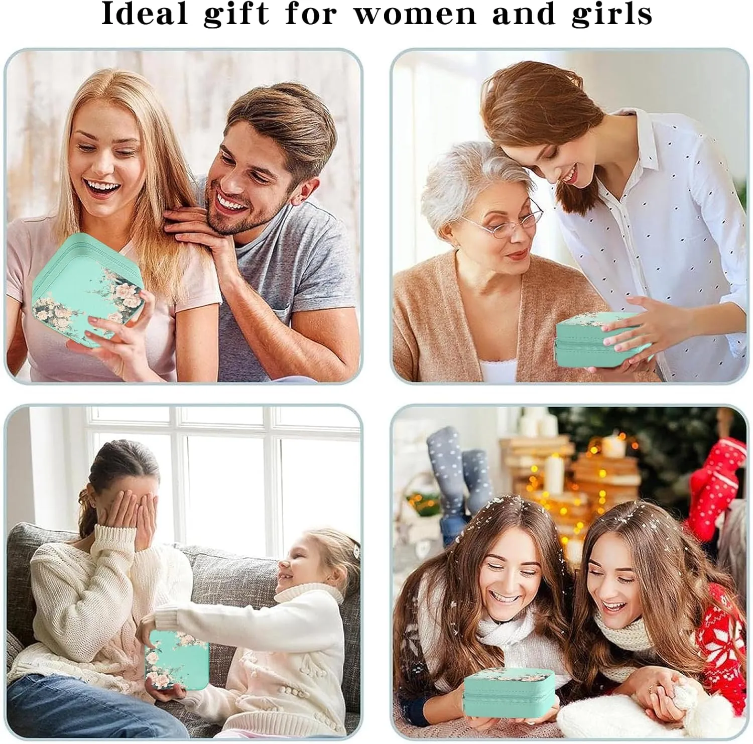 MAYCARI Teal Green Leather Square Travel Makeup Bag Floral Flowers Art Leather Makeup Case Portable Jewelry Organizer Case for Women Daughter Mother Birthday Christmas Gifts