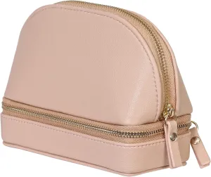 Mele & Co The Stow and Go Travel Toiletry Makeup Cosmetic Organizer Bag and Jewelry Accessories Essentials Dopp Kit Must Have for Women- Nude Vegan Leather Dual Secret Case