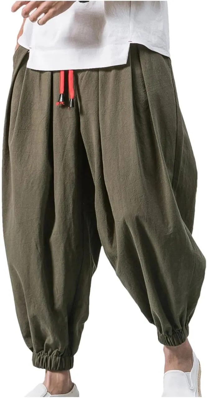 Men Loose Harem Pants Spring Autumn Cotton Linen Sweatpants Casual Trousers