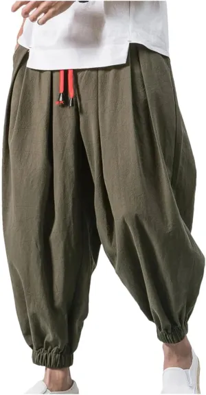 Men Loose Harem Pants Spring Autumn Cotton Linen Sweatpants Casual Trousers