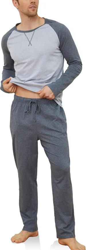 Mens Pajamas Set Cotton Pjs for Men Sleepwear Long Sleeve & Pajama Pants Soft 2 Piece Sets with Pockets