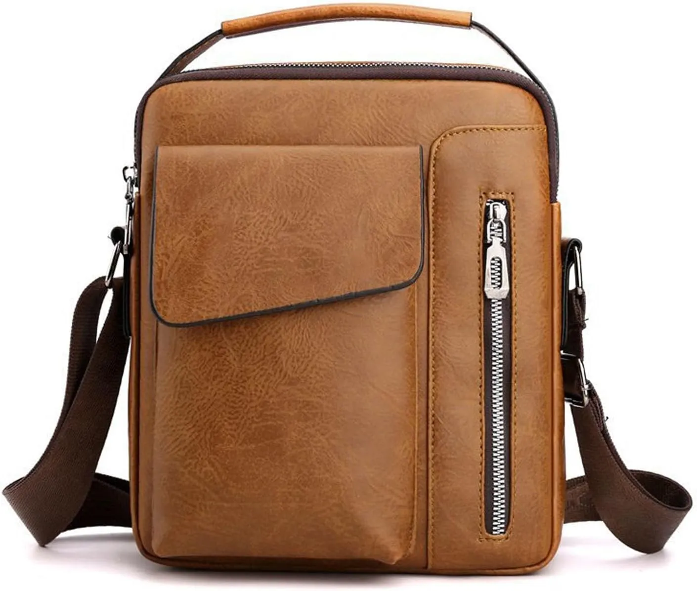Mens Shoulder Bag,Small Crossbody Bag,Vintage PU leather Office Business Bag for Men, Handbag Purse Zipper