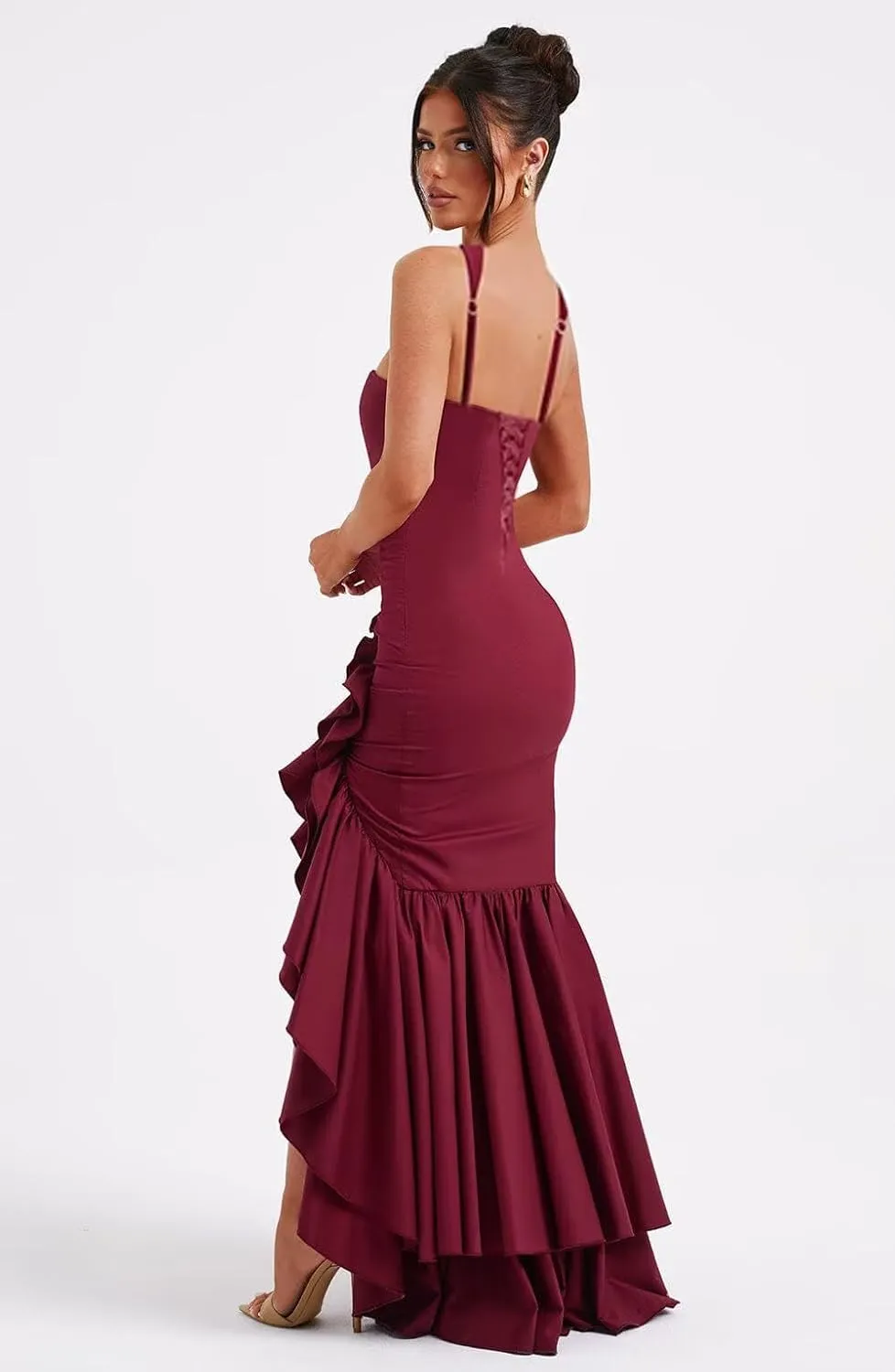 Mermaid Long Prom Dresses for Women Ruffle Formal Evening Party Gown with Slit