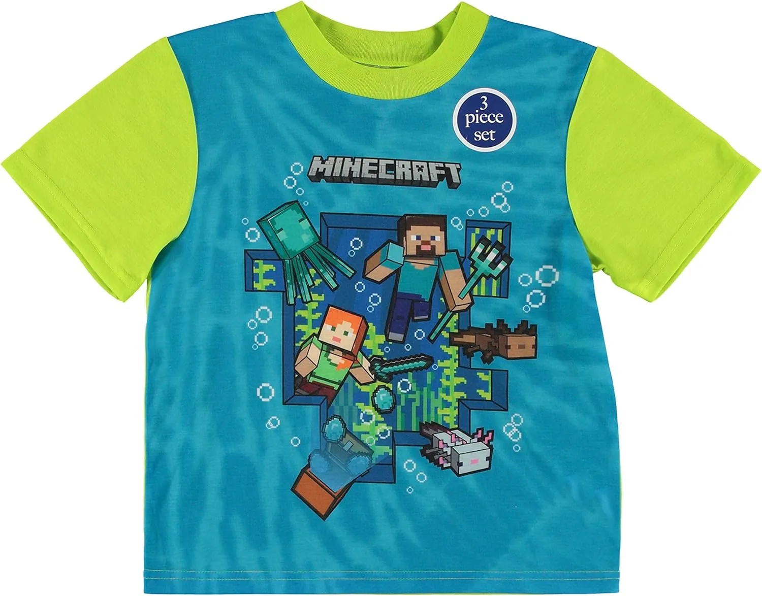 Minecraft Mojang Boys Pajamas Set - 3 Piece Short Sleeve Creeper Pajamas - Short Sleeves, Shorts and Pants Pajamas Set