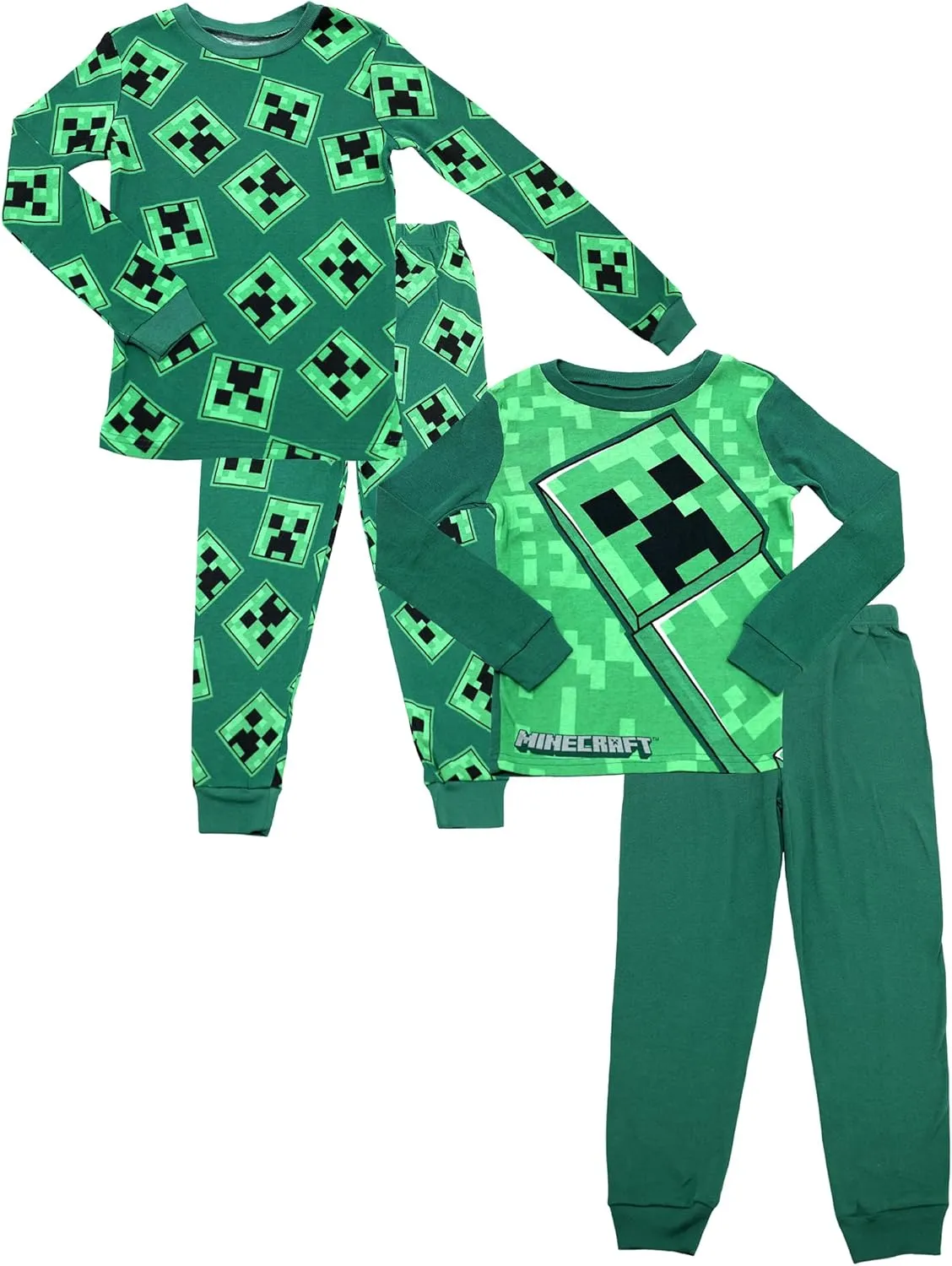 Minecraft Mojang Boys Pajamas Set - 4 Piece Short Sleeve Pajamas Set Creeper Pajamas