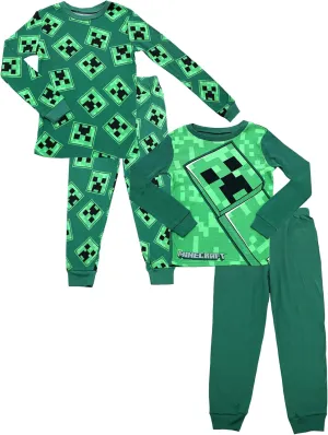 Minecraft Mojang Boys Pajamas Set - 4 Piece Short Sleeve Pajamas Set Creeper Pajamas