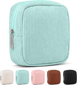 Mini Makeup Bag for Purse  Corduroy Small Zipper Pouch with Inner Pocket, Ideal for Essentials, Cosmetics, and Period Items  Compact Gift for Women, Green