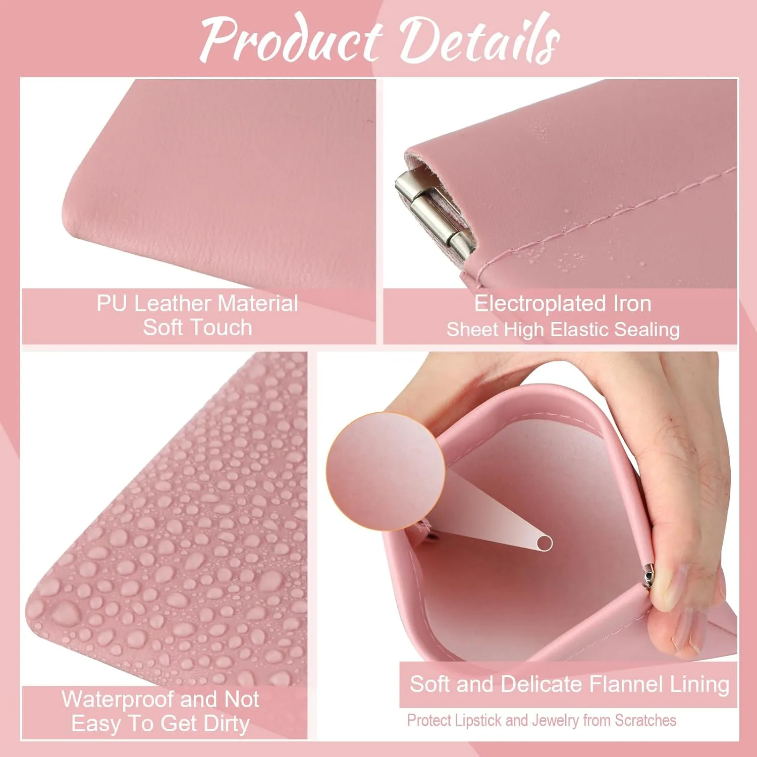 Mixweer 10 Pcs Makeup Bag Lambskin Pocket Bag Cosmetics Pouch Purse Portable Organizer PU Leather No Zipper Travel Multifunctional Storage Bag (Pink,Small Size)