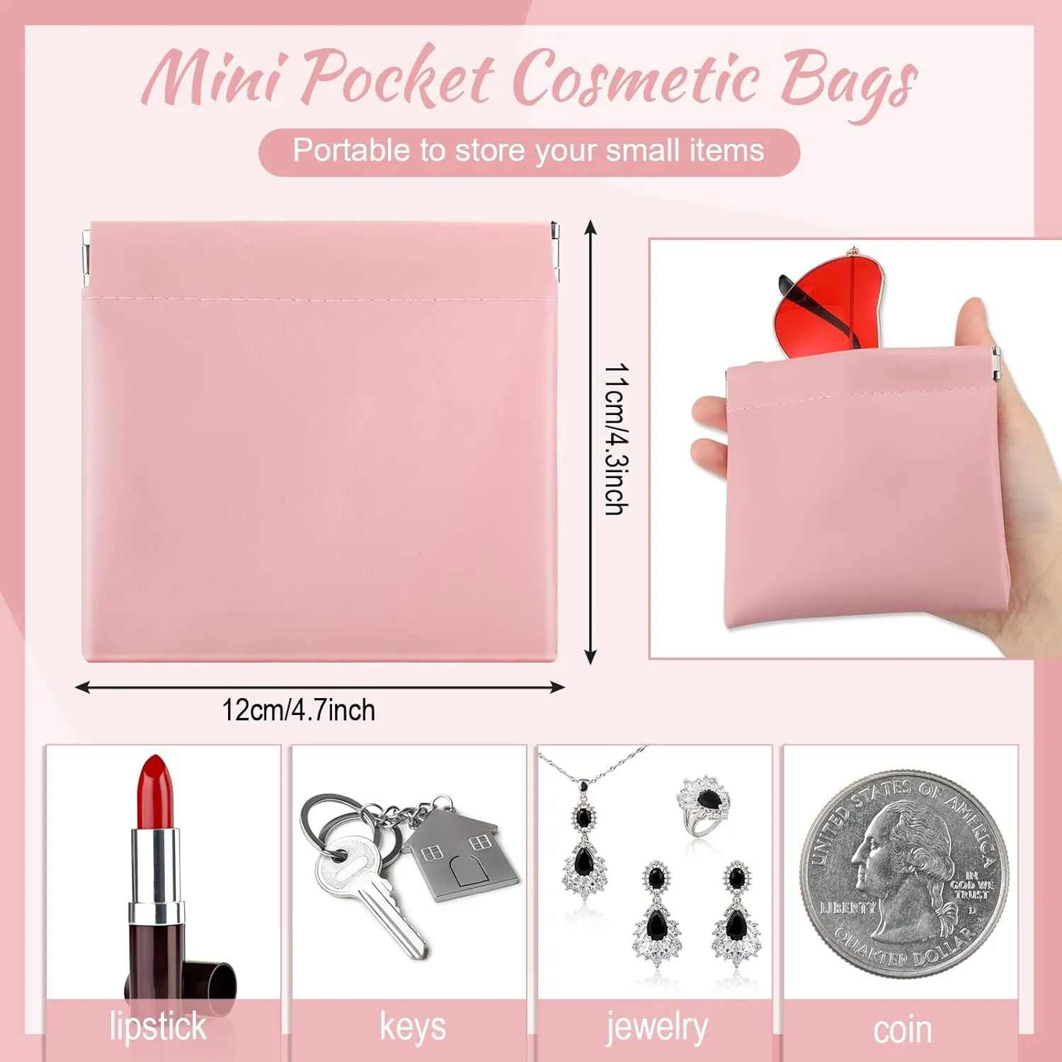 Mixweer 10 Pcs Makeup Bag Lambskin Pocket Bag Cosmetics Pouch Purse Portable Organizer PU Leather No Zipper Travel Multifunctional Storage Bag (Pink,Small Size)