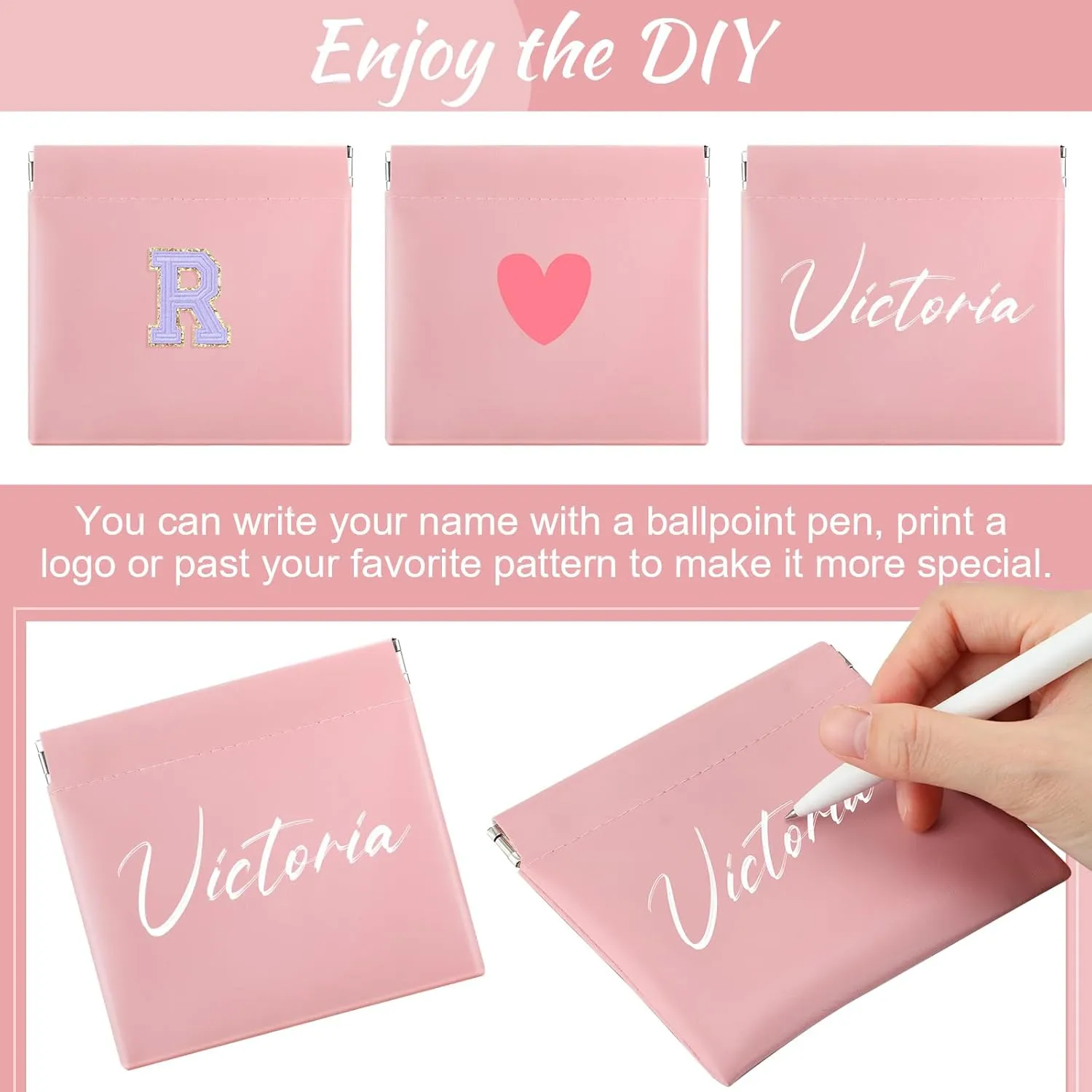 Mixweer 10 Pcs Makeup Bag Lambskin Pocket Bag Cosmetics Pouch Purse Portable Organizer PU Leather No Zipper Travel Multifunctional Storage Bag (Pink,Small Size)