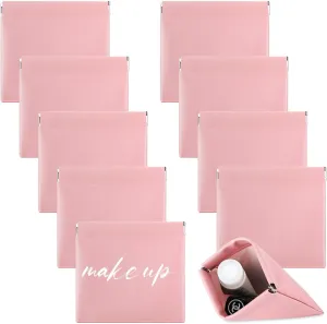 Mixweer 10 Pcs Makeup Bag Lambskin Pocket Bag Cosmetics Pouch Purse Portable Organizer PU Leather No Zipper Travel Multifunctional Storage Bag (Pink,Small Size)