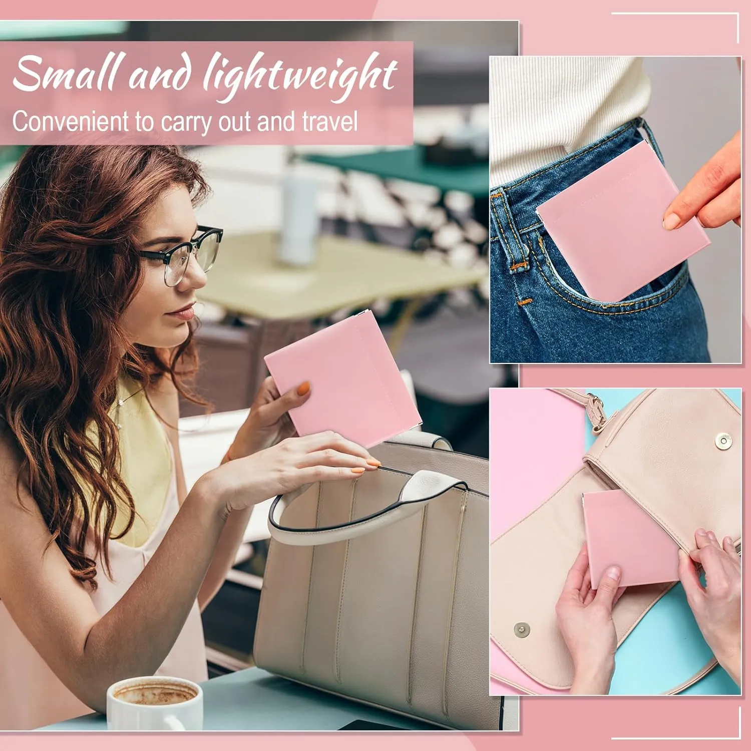 Mixweer 10 Pcs Makeup Bag Lambskin Pocket Bag Cosmetics Pouch Purse Portable Organizer PU Leather No Zipper Travel Multifunctional Storage Bag (Pink,Small Size)