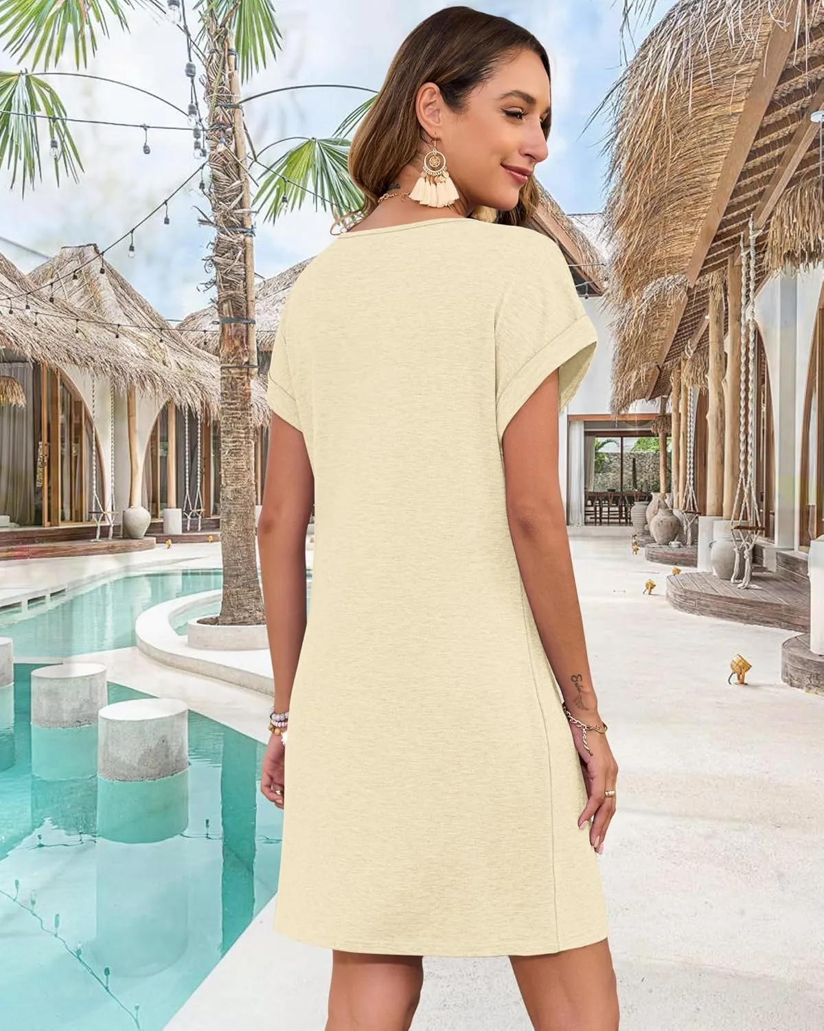 MOLERANI Women's Casual T Shirt V Neck Dress Summer Button Short Sleeve Dresses 2025 Mini Sundresses