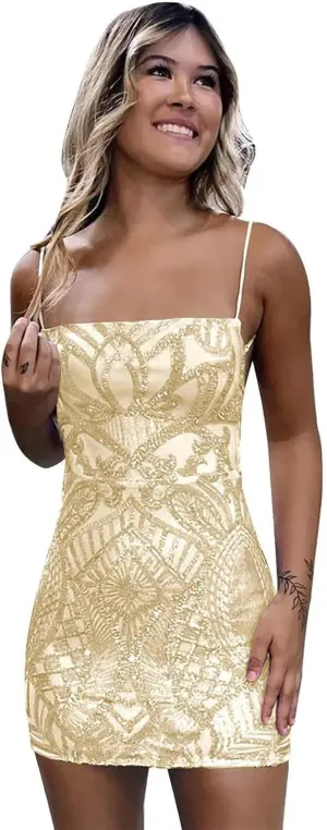 Monvelli Sequin Homecoming Dresses 2025 for Teens Sparkly Short Tight Square Neck Mini Prom Cocktail Gowns