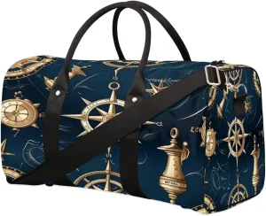 Nautical Compass Retro Travel Duffel Bag for Women Men, Ocean Compass Sport Tote Gym Bag Foldable Weekender Overnight Bag Waterproof Carry On Luggage Bag