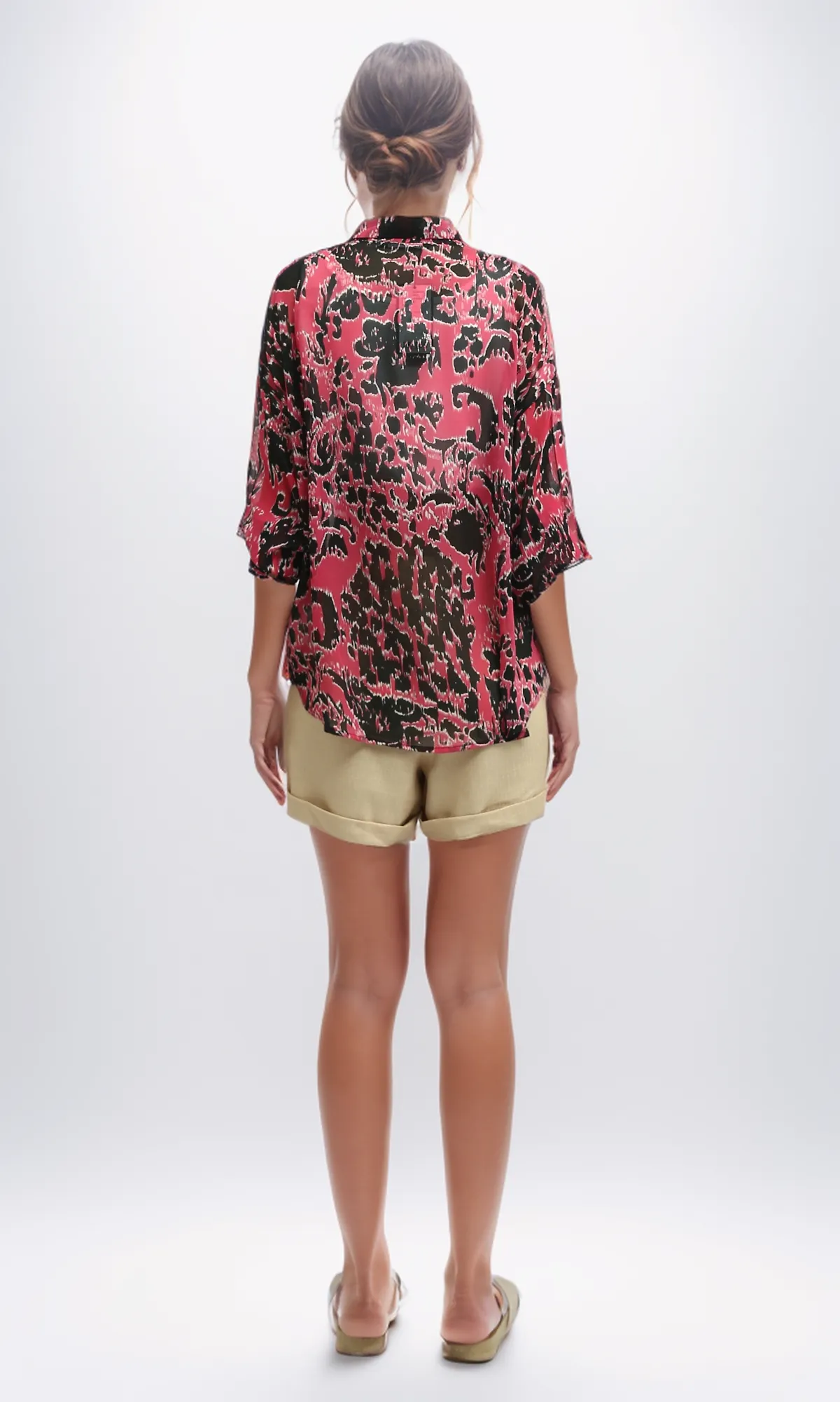 O197603 Fushia & Black Chiffon Shirt
