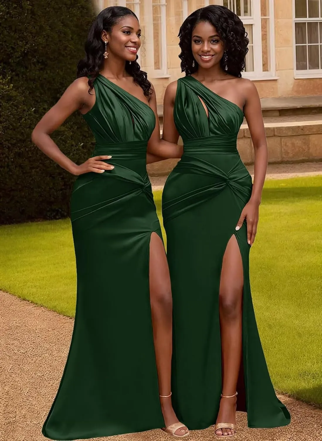 One Shoulder Satin Bridesmaid Dresses for Women with Slit Mermaid Prom Dresses Long Formal Evening Party Gown
