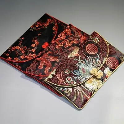 OUSIKA Chinese knot Silk Brocade Zipper 3 Sets Bags Women Travel Jewelry Cosmetic Packaging Bags Coin Purses Credit Card Holders Paper handkerchief Pouches ?) Bags (Color : Black)