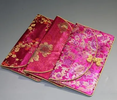 OUSIKA Chinese knot Silk Brocade Zipper 3 Sets Bags Women Travel Jewelry Cosmetic Packaging Bags Coin Purses Credit Card Holders Paper handkerchief Pouches ?) Bags (Color : Fuchsia)