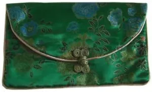 OUSIKA Chinese knot Silk Brocade Zipper 3 Sets Bags Women Travel Jewelry Cosmetic Packaging Bags Coin Purses Credit Card Holders Paper handkerchief Pouches ?) Bags (Color : Green)