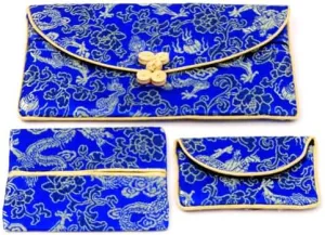 OUSIKA Chinese knot Silk Brocade Zipper 3 Sets Bags Women Travel Jewelry Cosmetic Packaging Bags Coin Purses Credit Card Holders Paper handkerchief Pouches ?) Bags (Color : Onecolor)