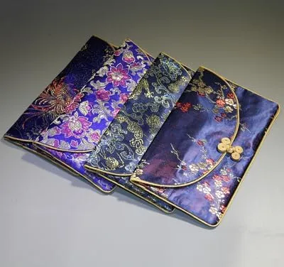 OUSIKA Chinese knot Silk Brocade Zipper 3 Sets Bags Women Travel Jewelry Cosmetic Packaging Bags Coin Purses Credit Card Holders Paper handkerchief Pouches ?) Bags (Color : Onecolor)