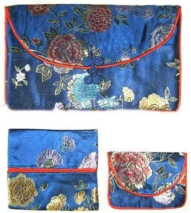 OUSIKA Chinese knot Silk Brocade Zipper 3 Sets Bags Women Travel Jewelry Cosmetic Packaging Bags Coin Purses Credit Card Holders Paper handkerchief Pouches ?) Bags (Color : Onecolor)