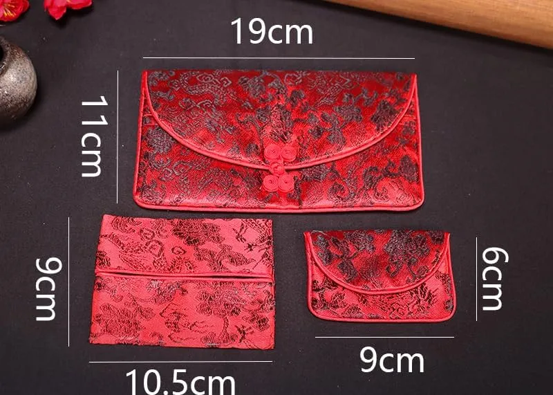 OUSIKA Chinese knot Silk Brocade Zipper 3 Sets Bags Women Travel Jewelry Cosmetic Packaging Bags Coin Purses Credit Card Holders Paper handkerchief Pouches ?) Bags (Color : Red)