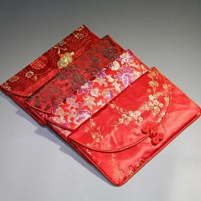 OUSIKA Chinese knot Silk Brocade Zipper 3 Sets Bags Women Travel Jewelry Cosmetic Packaging Bags Coin Purses Credit Card Holders Paper handkerchief Pouches ?) Bags (Color : Red)