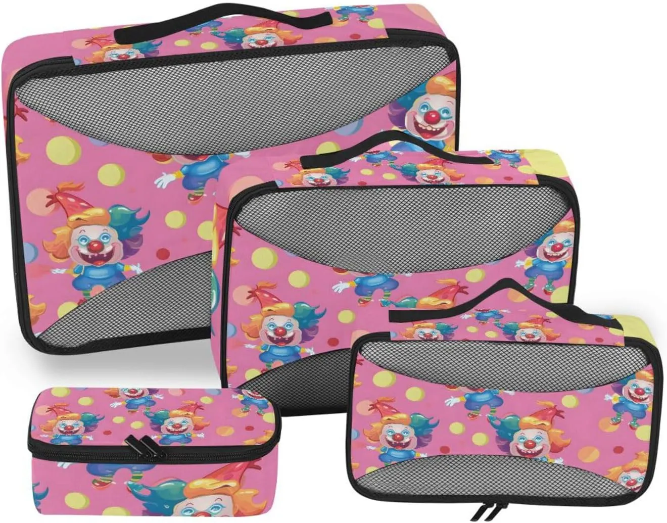 Packing Cubes for Travel 4 Set Cute Clown Pink Luggage Set Suitcase Organizer Bags Mesh Accessories Storage Pouch Toiletry Packing Cubes