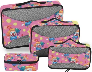 Packing Cubes for Travel 4 Set Cute Clown Pink Luggage Set Suitcase Organizer Bags Mesh Accessories Storage Pouch Toiletry Packing Cubes