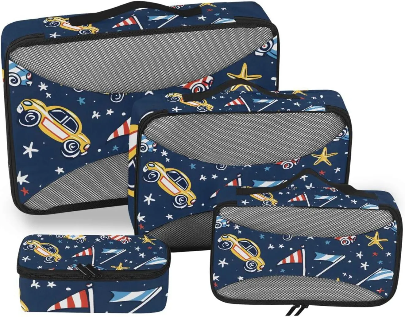 Packing Cubes for Travel 4 Set Race Car Racing Flag Blue Luggage Set Suitcase Organizer Bags Mesh Accessories Storage Pouch Toiletry Packing Cubes