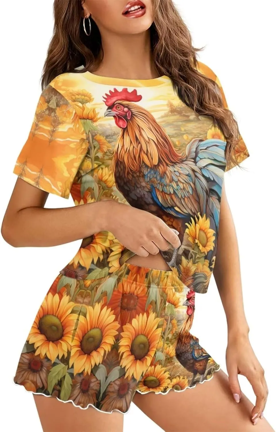 Pajama Set for Women 2 Piece Lounge Set Tops and Shorts Soft Sleepwear
