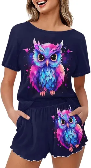 Pajama Set for Women 2 Piece Lounge Set Tops and Shorts Soft Sleepwear