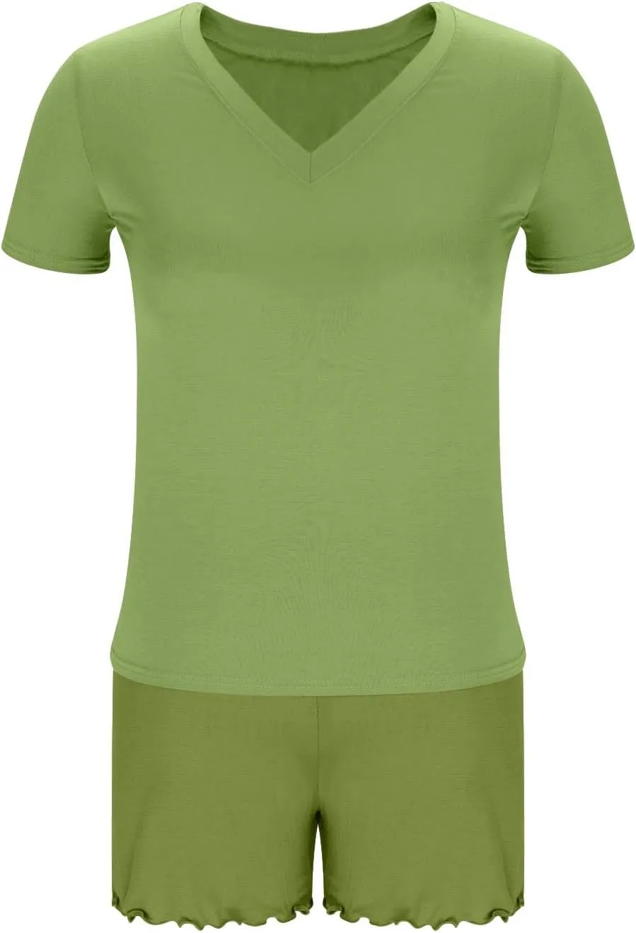 Pajama Sets for Women Soft Modal Shorts Sleepwear Summer Loose V Neck Short Sleeve Soft Loungewear Set 2 Piece Outfits