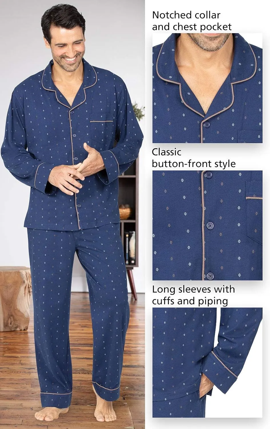 PajamaGram Winter Flannel Mens Pajamas - Men's Knit Flannel Pajamas Set