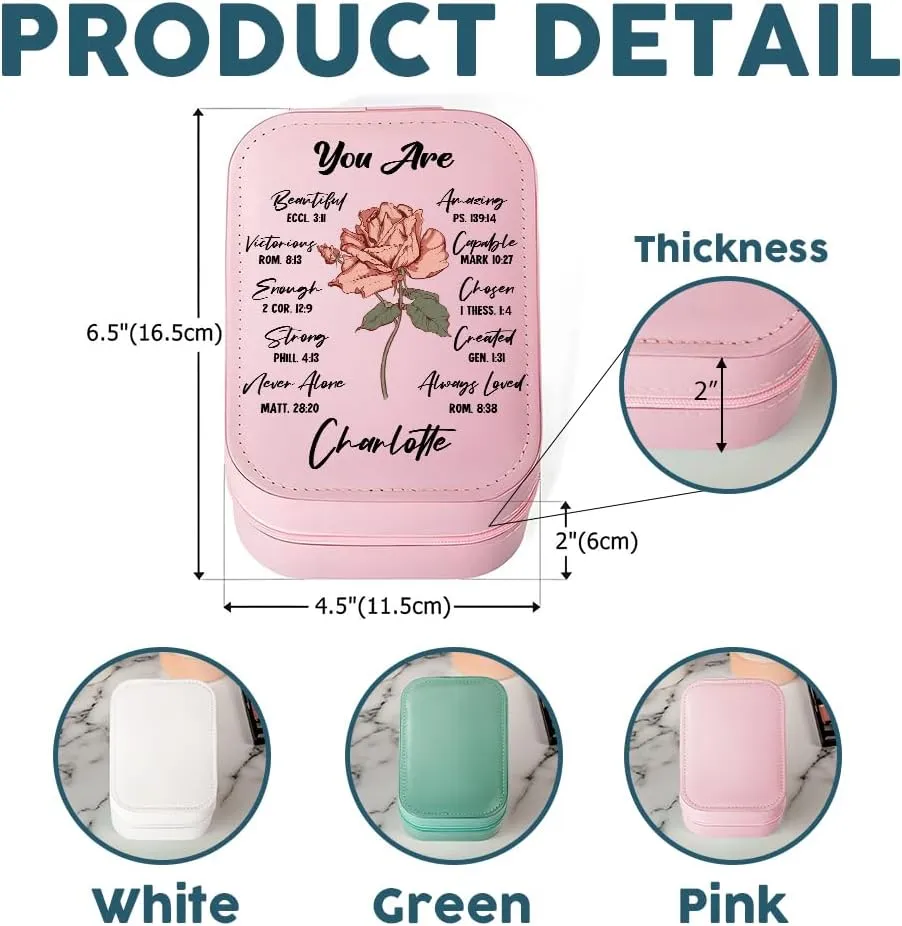 Personalized Christian Birth Flower Travel Makeup Bag With LED Mirror Leather, Custom Name Makeup Organizer Portable Jewelry Organizer Case Valentine's, Birthday, Christmas Gifts for Women
