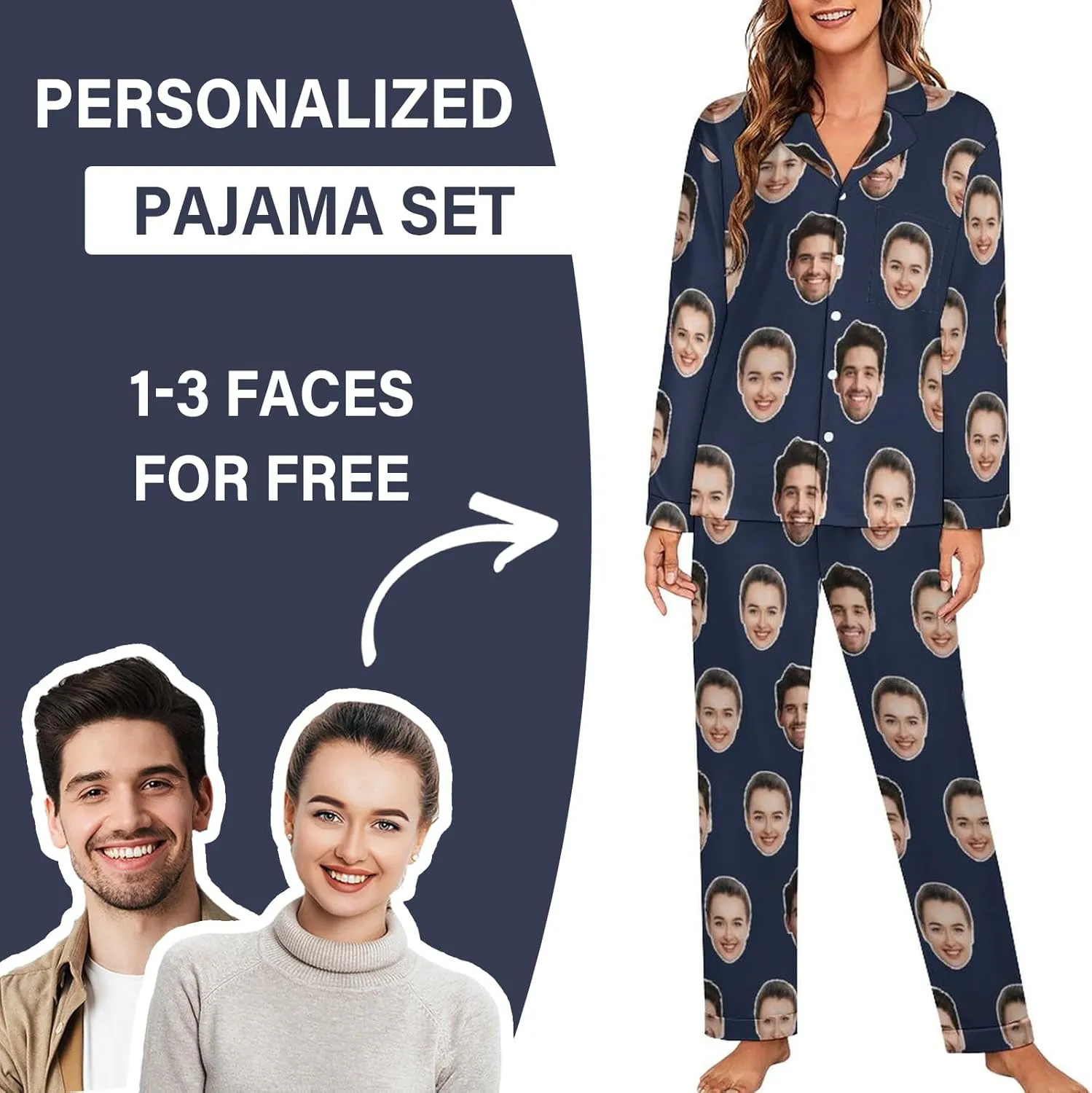 Personalized Pajamas Set with Photo, Custom Pajamas Button Down Matching Couples Pajamas Gift for Women Men Christmas